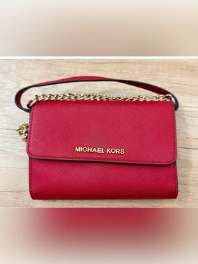 Michael Kors Red Saffiano Crossbody with Gold Chain